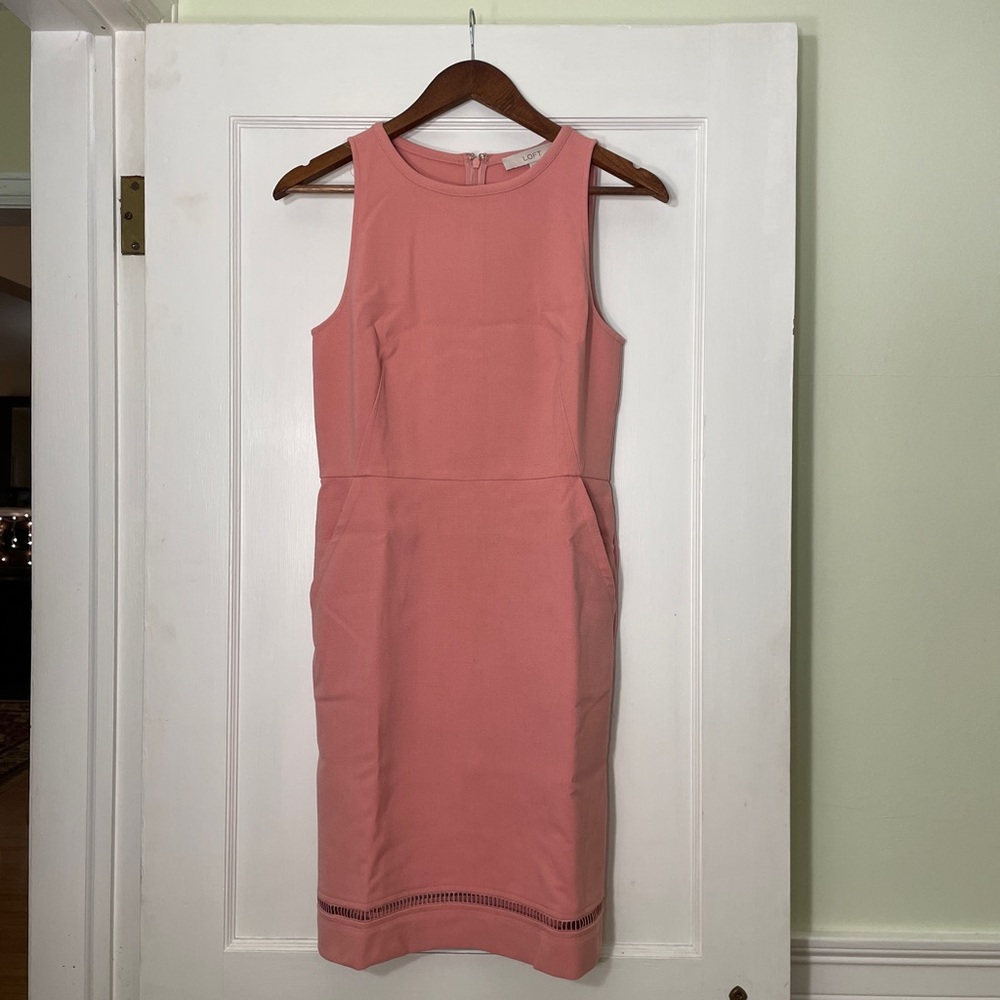 Loft sheath dress, pockets, cut-out detail at hem